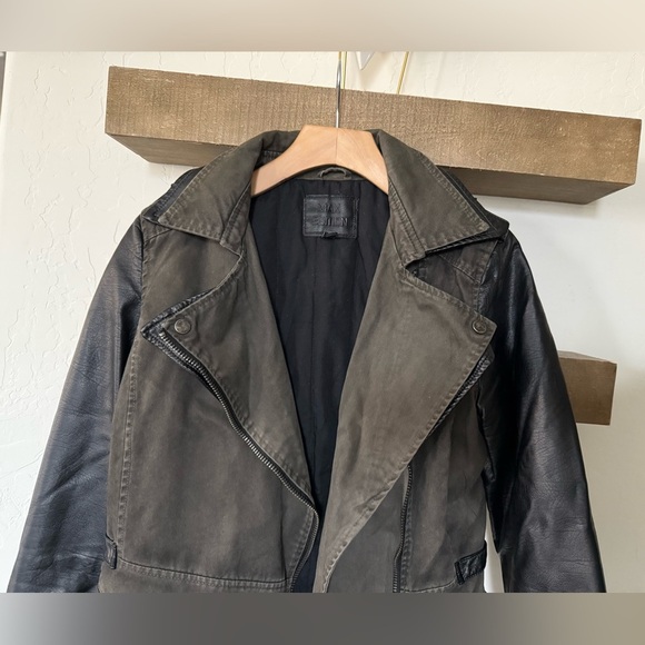Max Edition|Faux leather & olive canvas utility jacket,color block•••Size Small - Picture 2 of 11
